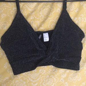 New Black Shimmery Crop Tank w/ twist knot front